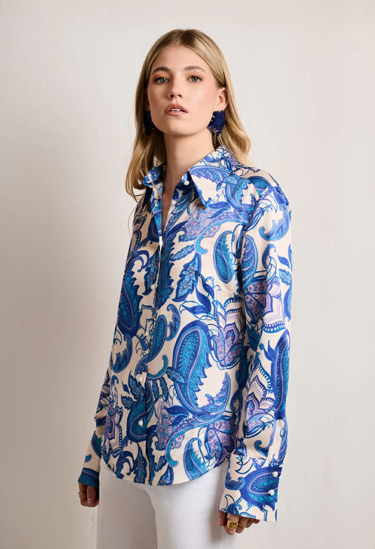 Satin floral printed shirt by desiree - xl , blue-null