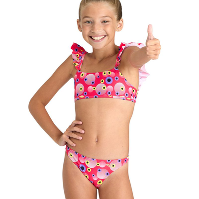Arena kids girls vintage bikini rouches swimsuit, Pink, medium