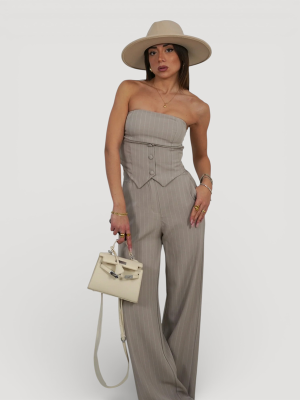 Pinstripe strapless bustier top - beige-null
