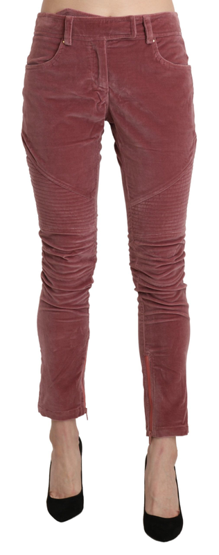 Red mid waist skinny cotton pants-null