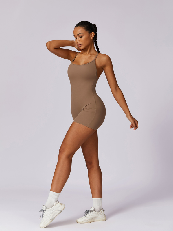 Amor short jumpsuit with deep x-back-null