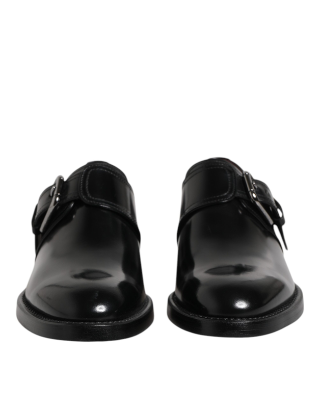 Black leather monk strap derby formal shoes-null