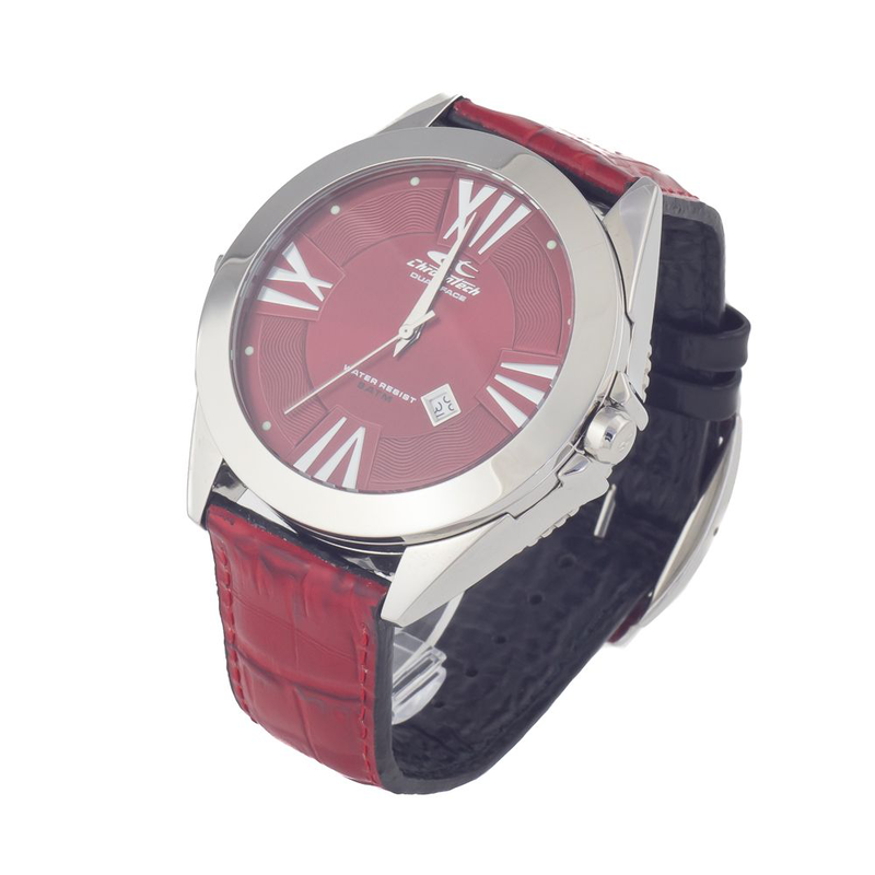 Black leather dress watch-null