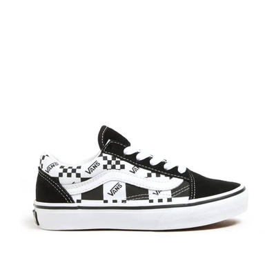 Kids old skool logo check shoes, Black / White, medium