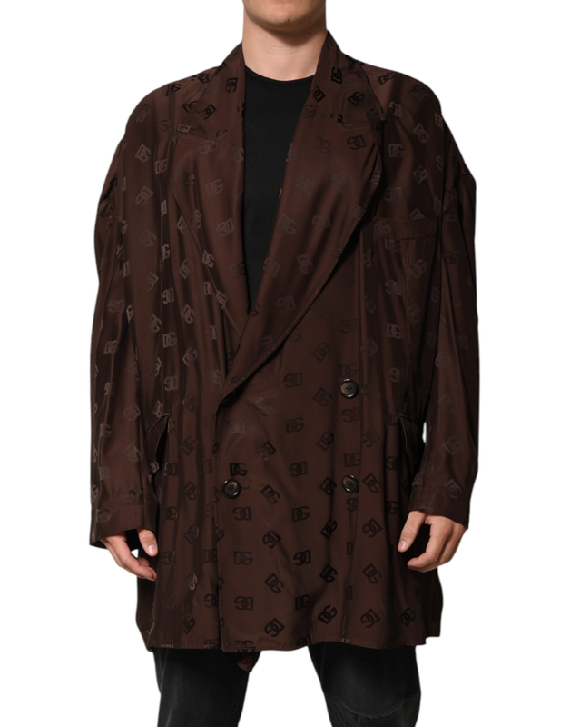 Brown polyester logo monogram coat jacket-null