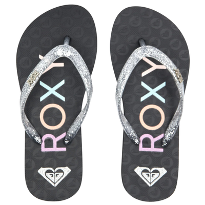 Roxy kids girls viva sparkle flip flops black argl100263-bmv, Black, medium