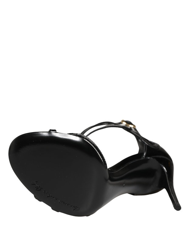 Black leather stiletto heel sandals shoes-null