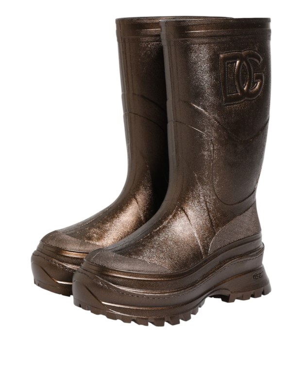 Metallic bronze pull on rain boots shoes-null