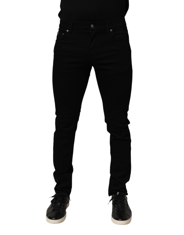 Black cotton stretch slim fit men denim jeans-null