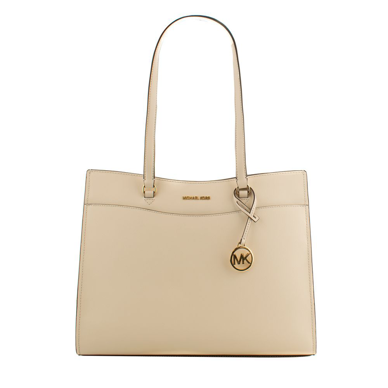 Beige leather tote bag-null