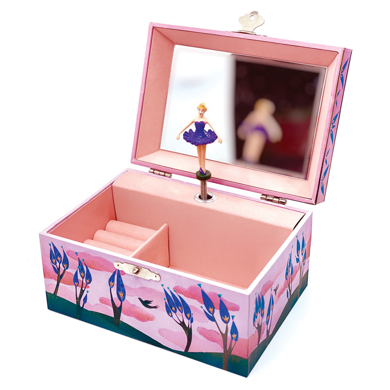 Svoora musical jewelry box ethereal with ring holder & wide mirror happy birds-null