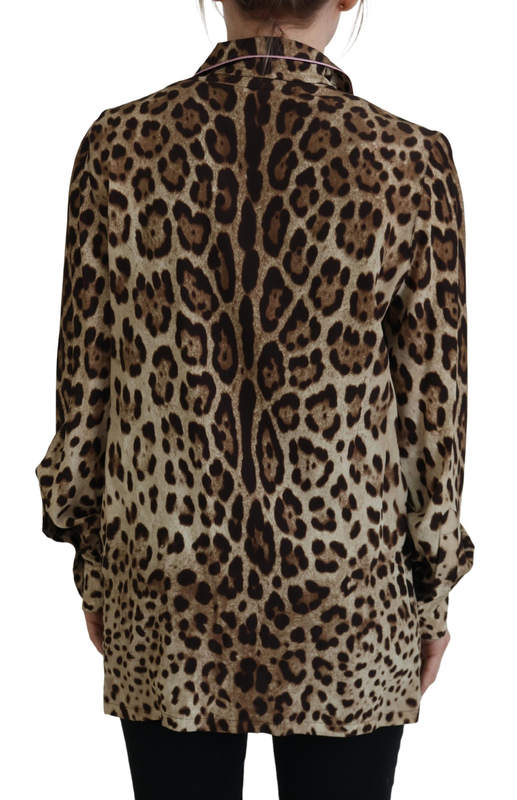 Brown leopard print long sleeves blouse top-null