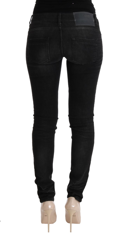 Black denim cotton bottoms slim fit jeans-null