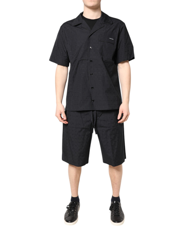 Black cotton men pajama set sleepwear-null