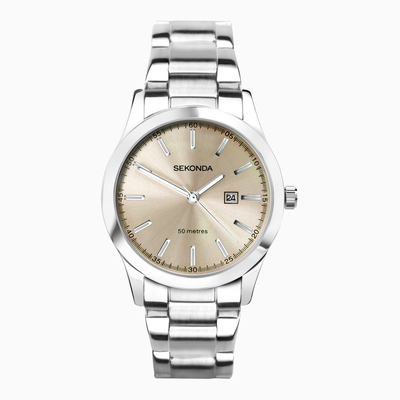 Sekonda taylor ladies watch | silver case & stainless steel bracelet with pale brown dial - 40399