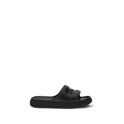 Black rubber flat sandals, Black, medium