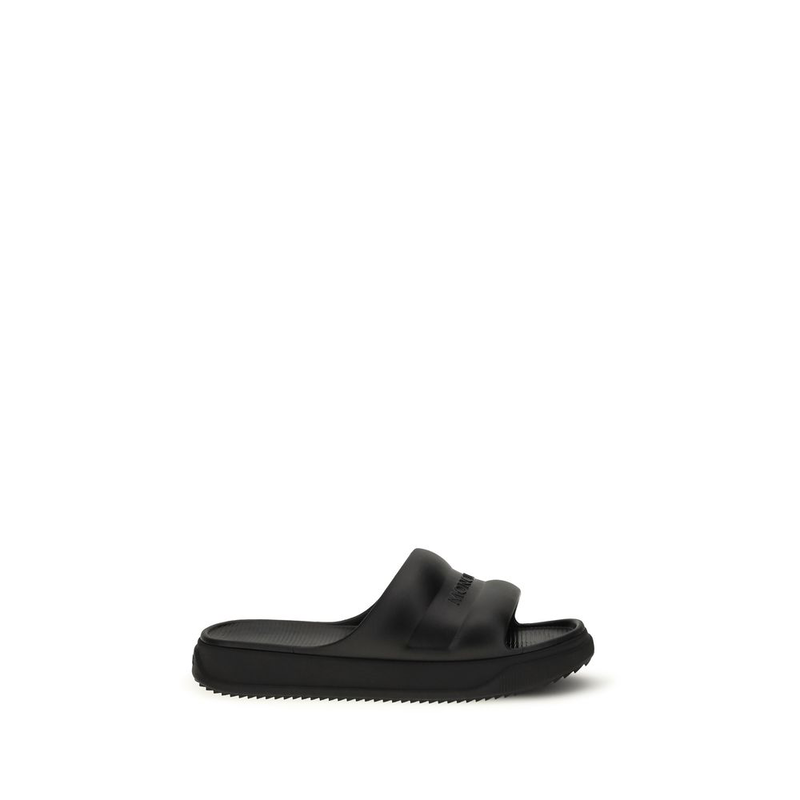 Black rubber flat sandals-null