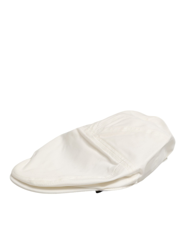 White cotton blend leather trim flat men cap hat-null