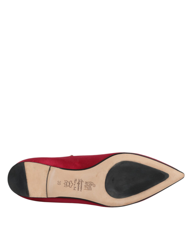 Red gold studded pointed toe ballet flats shoes-null