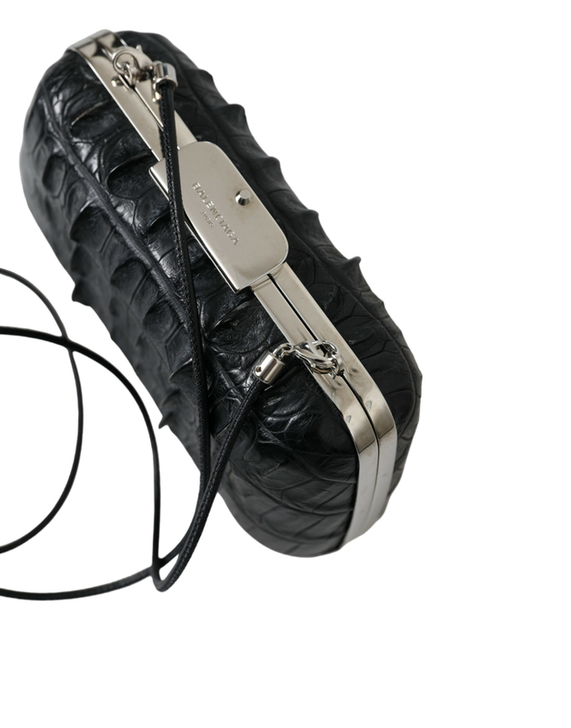 Black exotic skin leather shoulder crossbody box clutch bag-null
