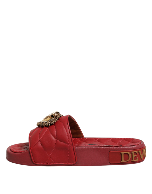Red devotion matelass&eacute; leather slides shoes-null