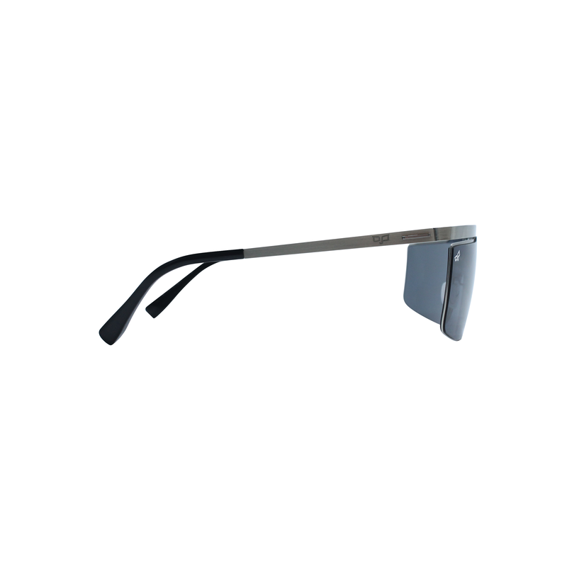 OJO sunglasses active shield silver frame and temples with black end tips and grey nylon lenses image number null