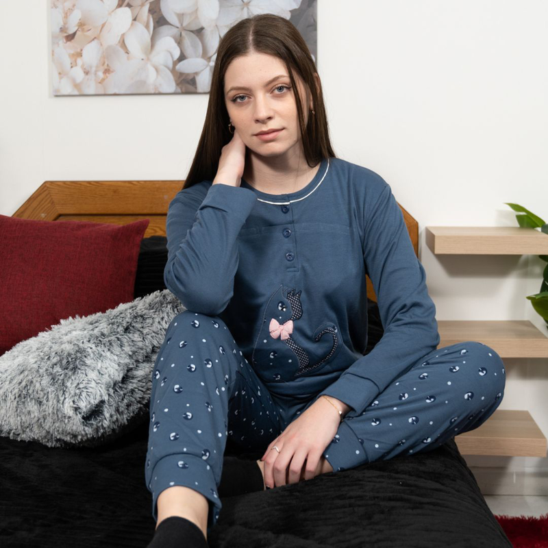 Product image: Ladys pajama with buttom in flanel fabric #f1596-null