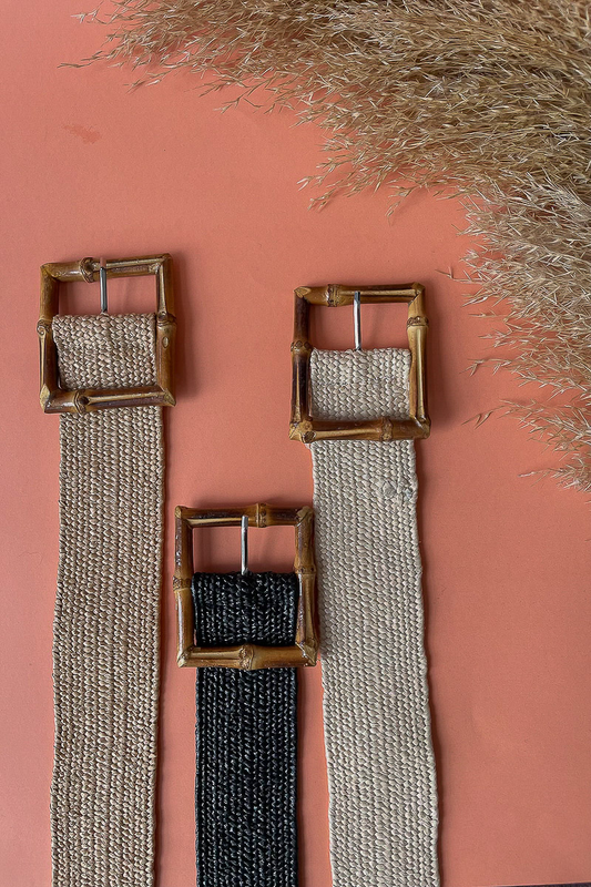 Bamboo buckle straw belt black image number null