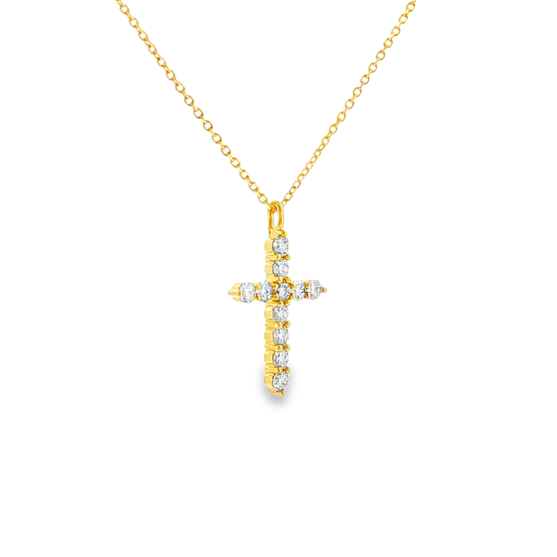 18k yellow gold diamond cross necklace-null