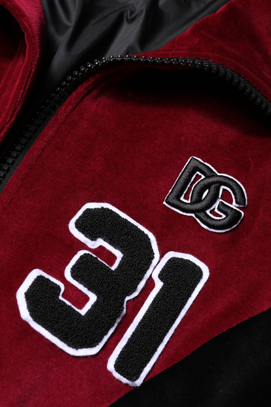 Red black cotton logo fullzip bomber jacket-null