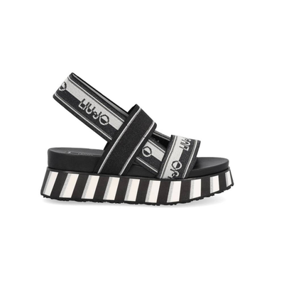 Liu Jo frida 11 - sandals with jacquard logo, Black / Silver, medium