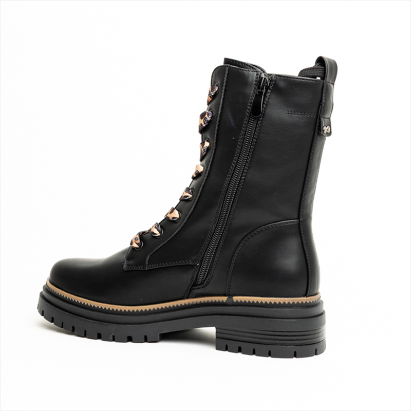 Miss belgini flat ankle combat boots with leopard laces-null