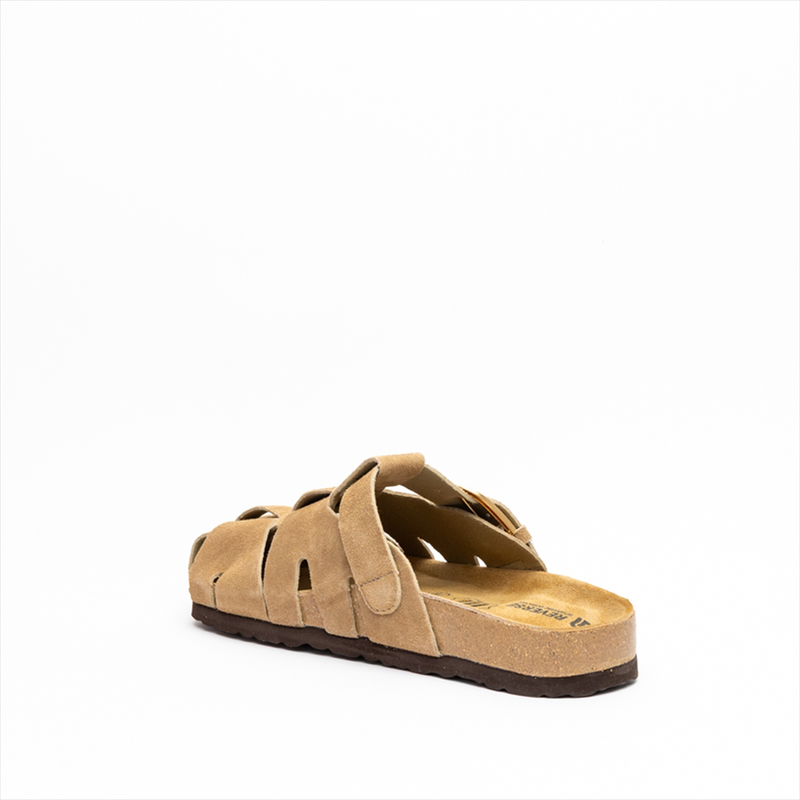 Reverse breathable suede caged flat clog sandals with comfort footbed  shock absorber-null