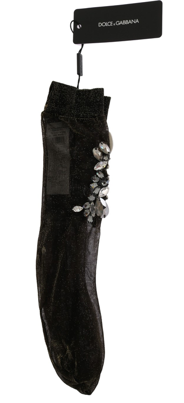 Black stretch floral clear crystal socks-null