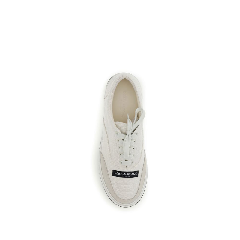 White linen low top sneakers-null