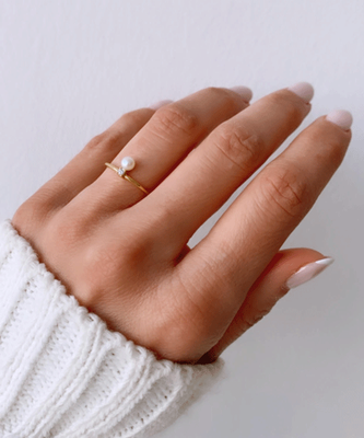 Pearl & white diamond gold ring, Pearl-white Diamond, medium