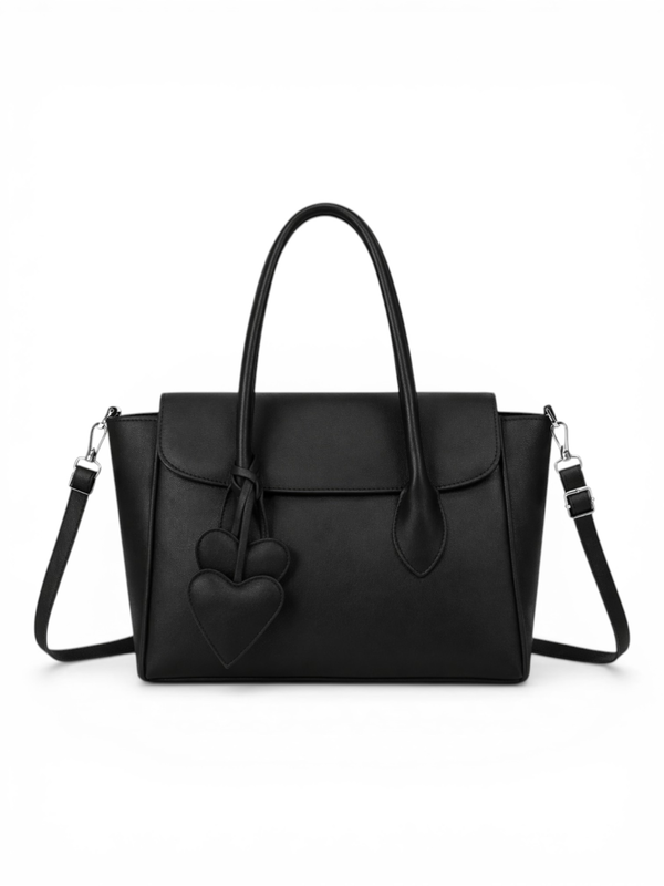 Structured top handle tote bag - black-null