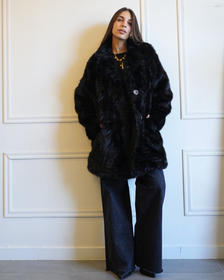 Faux fur midi with buttons 5509, Black, medium