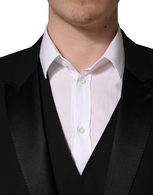 Black wool silk saxophone slim fit 3pc suit-null
