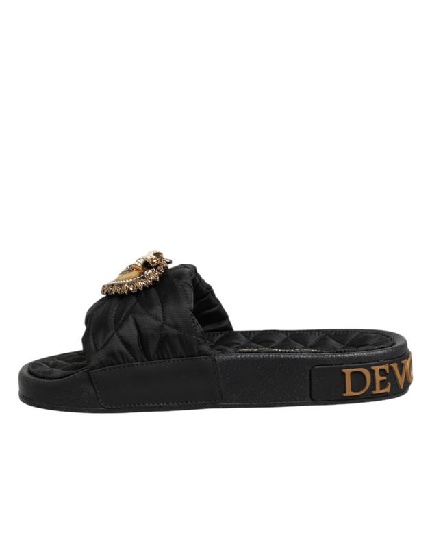 Black devotion matelass&eacute; leather slides shoes-null