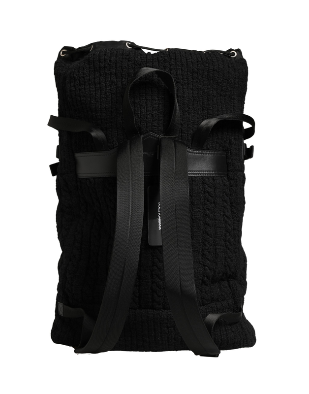 Black tricot wool blend duffel backpack travel borse bag-null