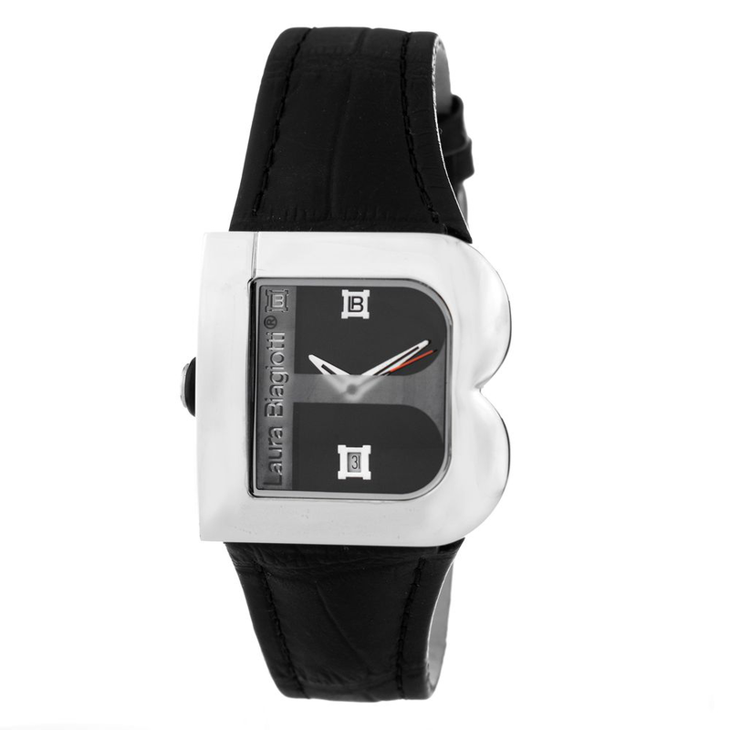Black leather dress watch-null