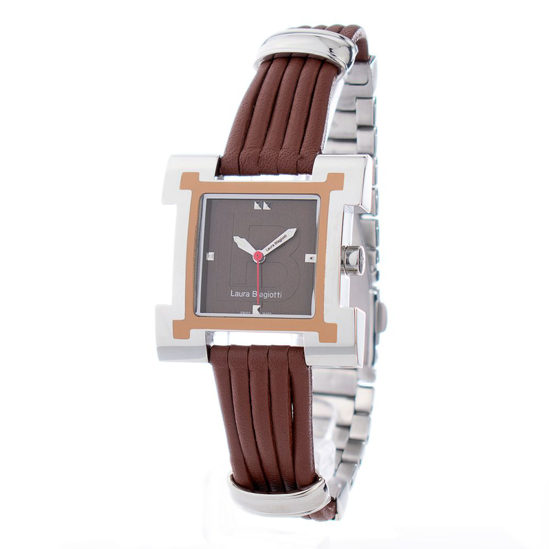 Brown leather dress watch-null