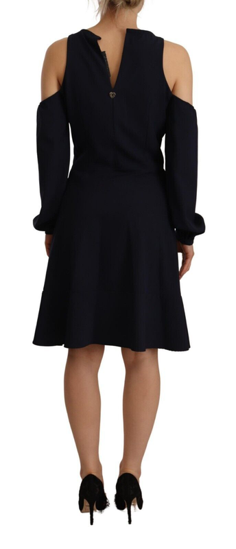 Black long sleeves open shoulder a-line dress-null