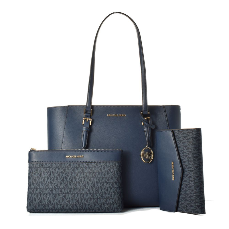 Blue leather tote bag-null
