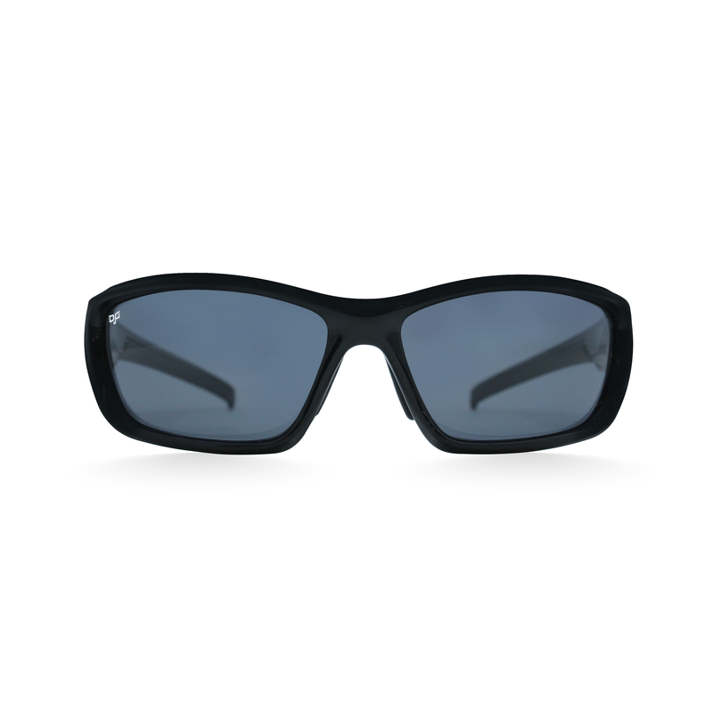 Product image: OJO active sunglasses with shiny black frame and shiny black temples and grey polarised lenses-null