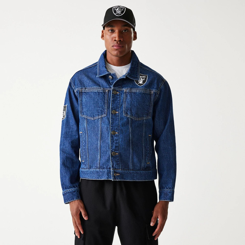 Las vegas raiders nfl dark blue denim jacket unisex-null