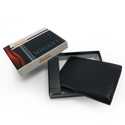 Migant design 100% Genuine fine black cow leather wallet  8 credit card slots 1 note compartment and coin pocket, Black, medium