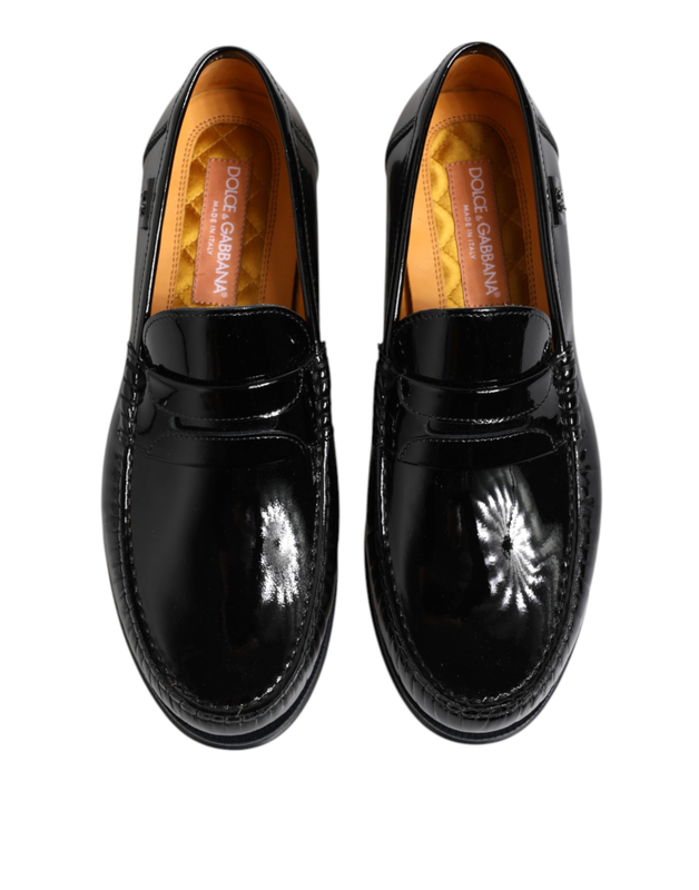 Black leather slip on loafers dress shoes-null