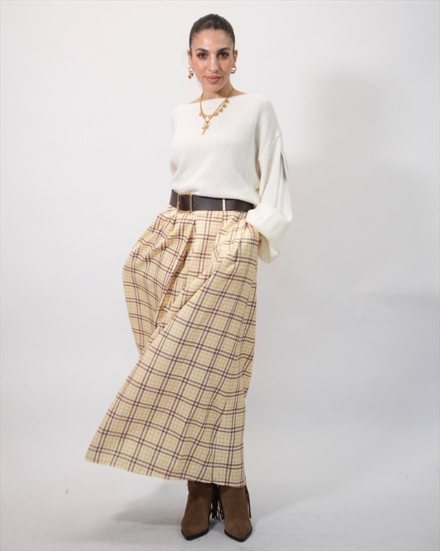 Stripe midi skirt with belt 2171-null